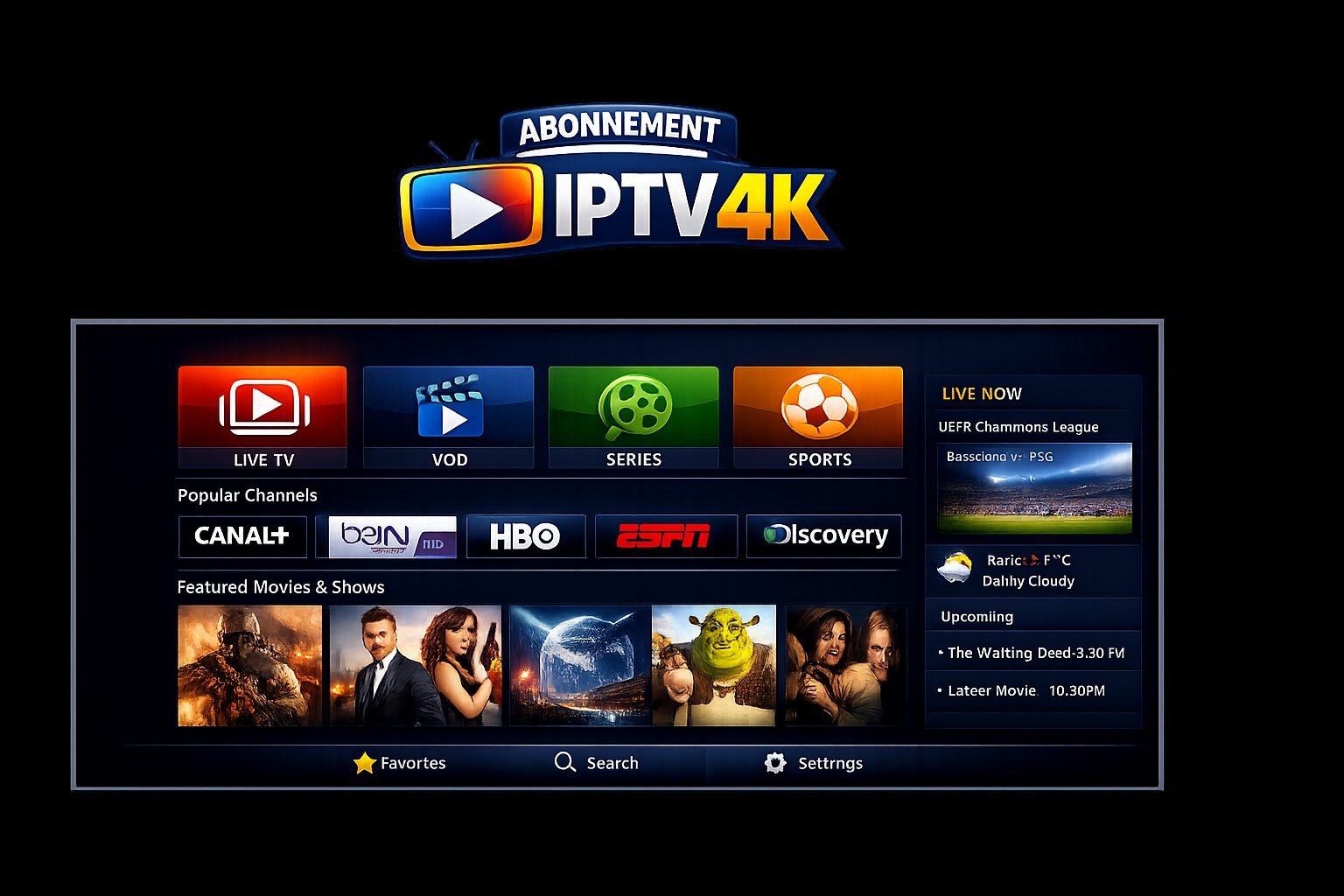 Interface du service Abonnement IPTV 4K